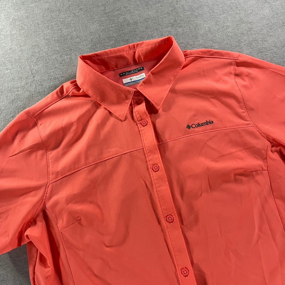 Columbia Womens XL Coral Pink Omni-Shade Short Sleeve Button Down Hiking Shirt